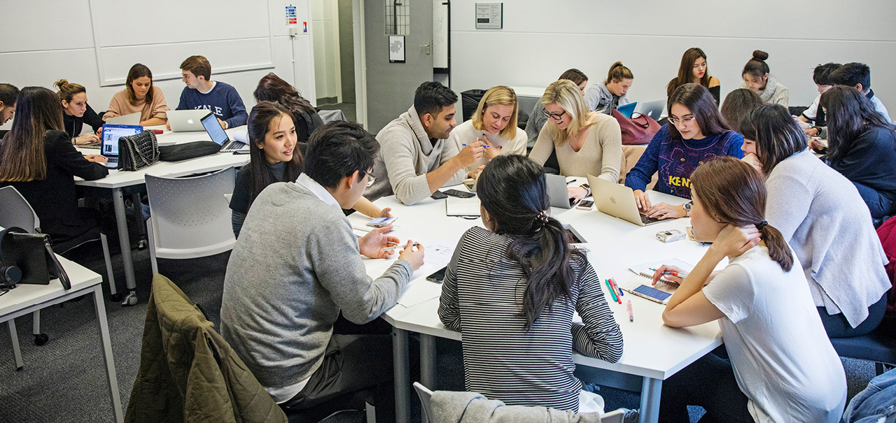 Research students in classroom