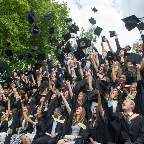 Students throwing their graduation hats