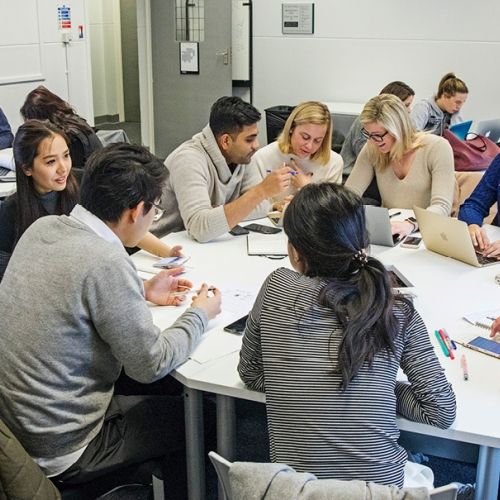 Research students in classroom