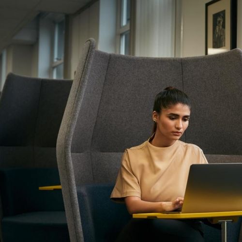 Student in library